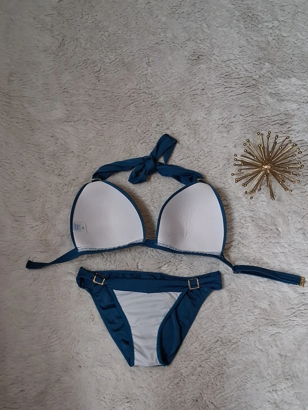Venus Teal Blue And Gold Goddess Enhancer PushUp Bikini Set Top DD- Bottom Small - Picture 13 of 16